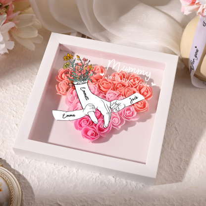 À ma Maman - Cadre photo Panneau de densité la main dans la main 3 Prénoms et 2 Texte Personnalisés Ornements Floral pour Famille