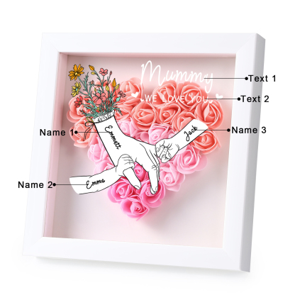 À ma Maman - Cadre photo Panneau de densité la main dans la main 3 Prénoms et 2 Texte Personnalisés Ornements Floral pour Famille