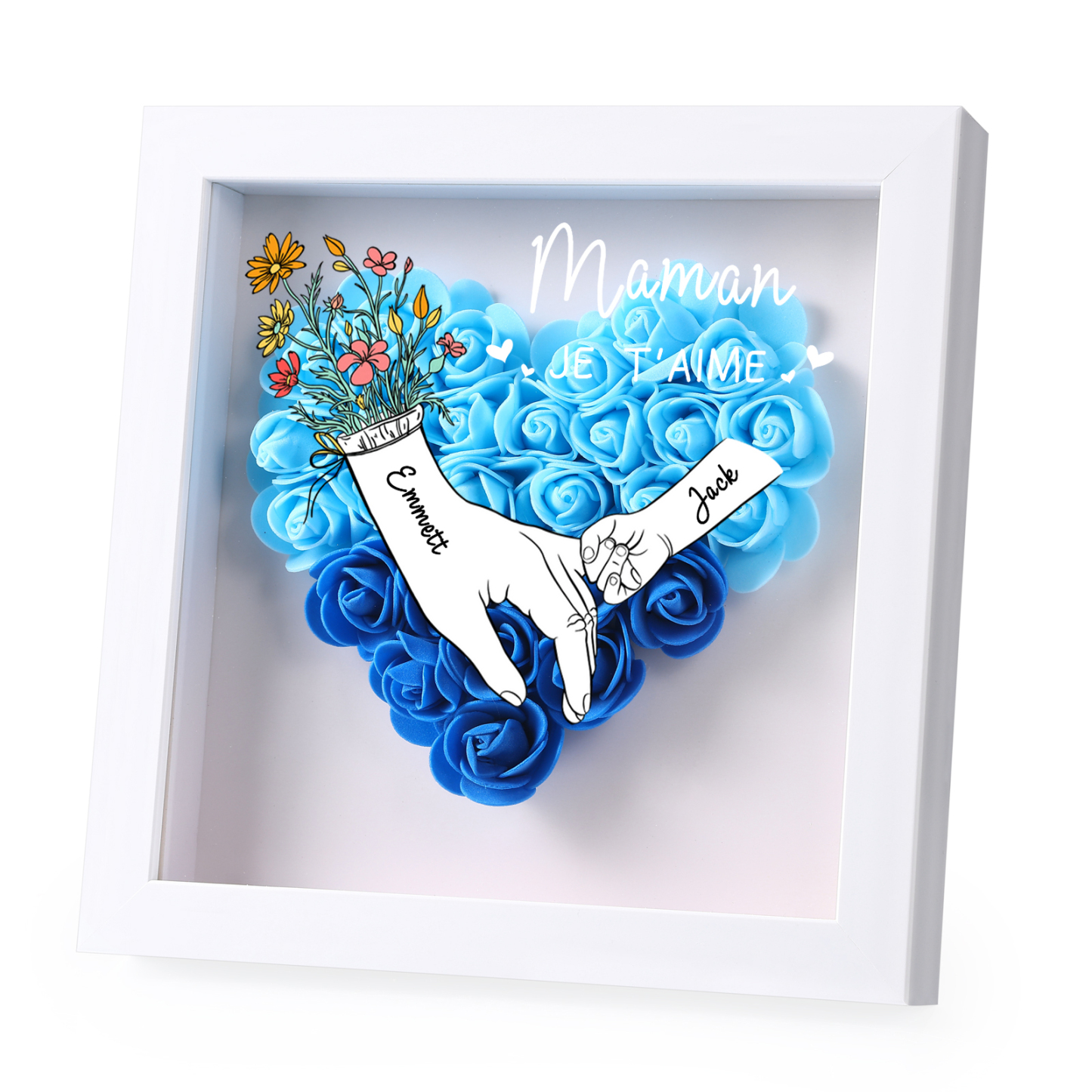 À ma Maman - Cadre photo Panneau de densité la main dans la main 2 Prénoms et 2 Texte Personnalisés Ornements Floral pour Famille