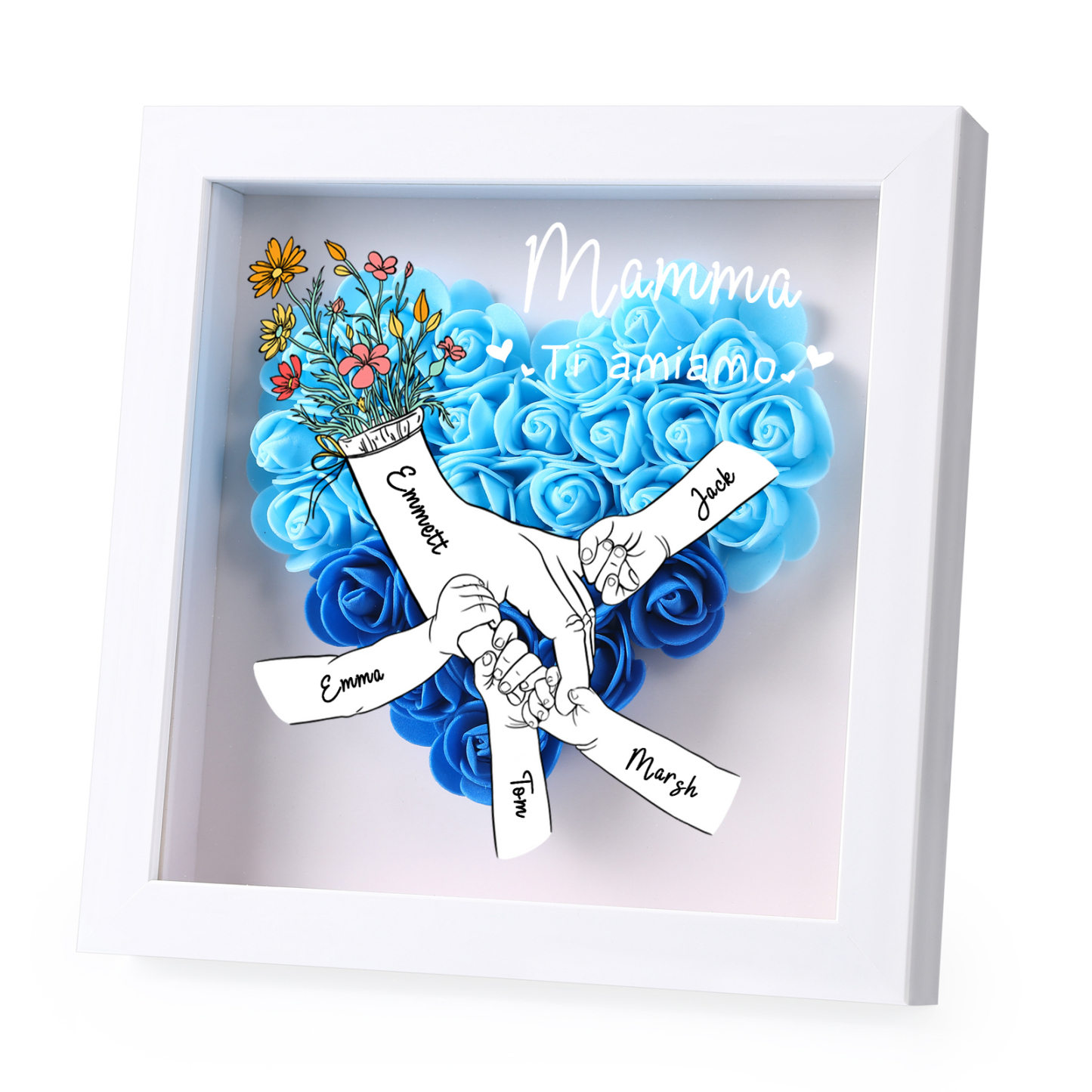 À ma Maman - Cadre photo Panneau de densité la main dans la main 5 Prénoms et 2 Texte Personnalisés Ornements Floral pour Famille
