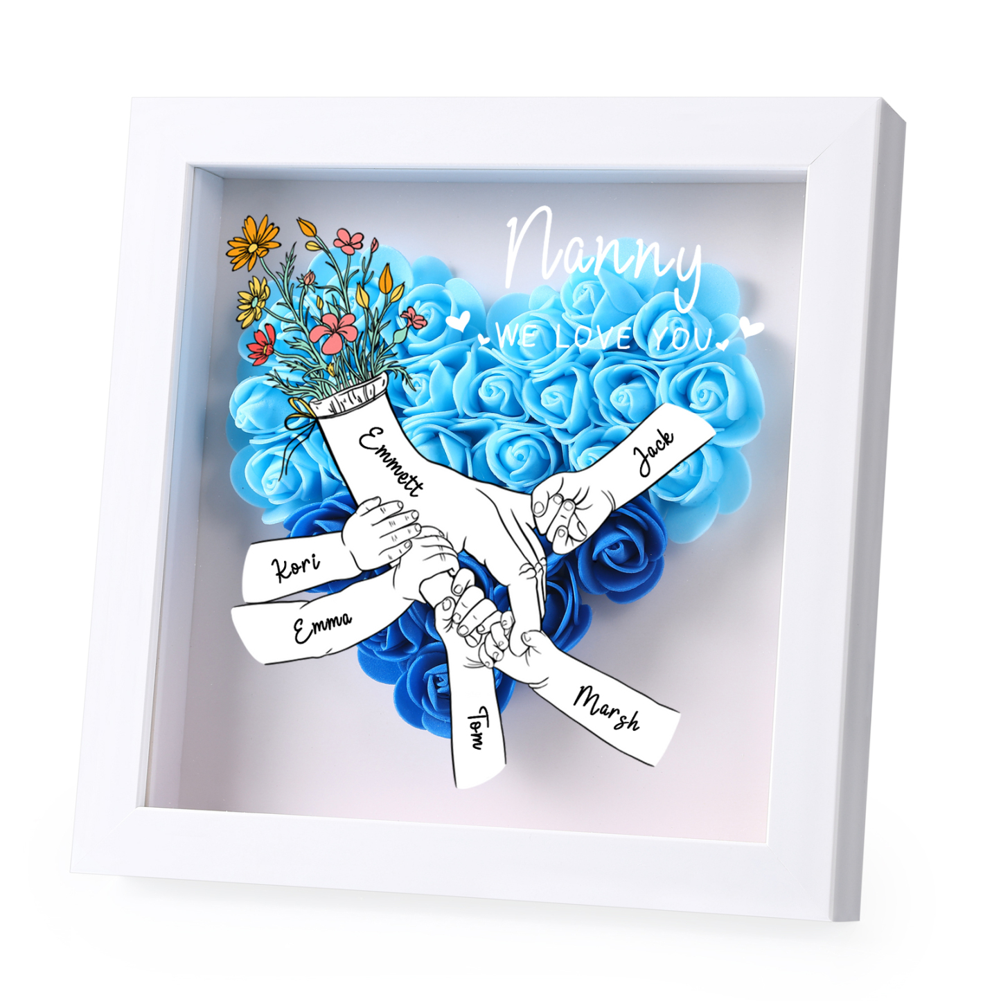 À ma Maman - Cadre photo Panneau de densité la main dans la main 6 Prénoms et 2 Texte Personnalisés Ornements Floral pour Famille