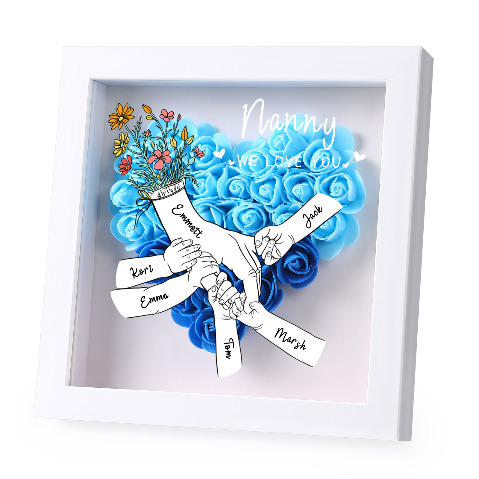 À ma Maman - Cadre photo Panneau de densité la main dans la main 6 Prénoms et 2 Texte Personnalisés Ornements Floral pour Famille