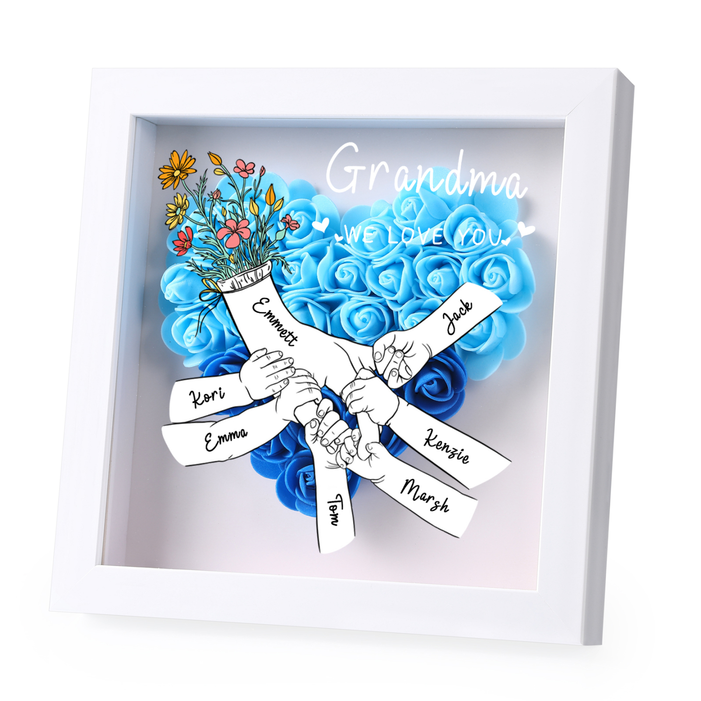 À ma Maman - Cadre photo Panneau de densité la main dans la main 7 Prénoms et 2 Texte Personnalisés Ornements Floral pour Famille