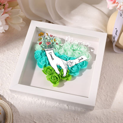 À ma Maman - Cadre photo Panneau de densité la main dans la main 2 Prénoms et 2 Texte Personnalisés Ornements Floral pour Famille