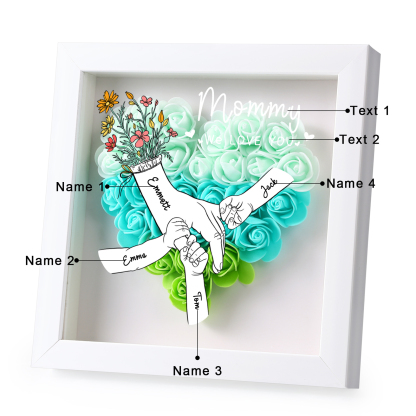 À ma Maman - Cadre photo Panneau de densité la main dans la main 4 Prénoms et 2 Texte Personnalisés Ornements Floral pour Famille