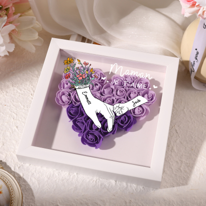 À ma Maman - Cadre photo Panneau de densité la main dans la main 2 Prénoms et 2 Texte Personnalisés Ornements Floral pour Famille