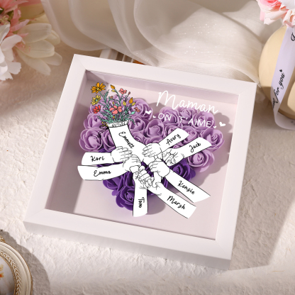 À ma Maman - Cadre photo Panneau de densité la main dans la main 8 Prénoms et 2 Texte Personnalisés Ornements Floral pour Famille