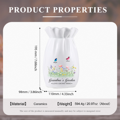 À Maman/Mamie - Vase en Céramique Personnalisés avec 2-6 Prénoms et 2 Textes Vase 4 Motif Papillons Colorés (sans fleurs) | Jessemade