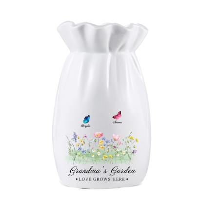 À Maman/Mamie - Vase en Céramique Personnalisés avec 2-6 Prénoms et 2 Textes Vase 4 Motif Papillons Colorés (sans fleurs) | Jessemade