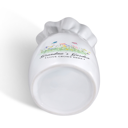 À Maman/Mamie - Vase en Céramique Personnalisés avec 2-6 Prénoms et 2 Textes Vase 4 Motif Papillons Colorés (sans fleurs) | Jessemade