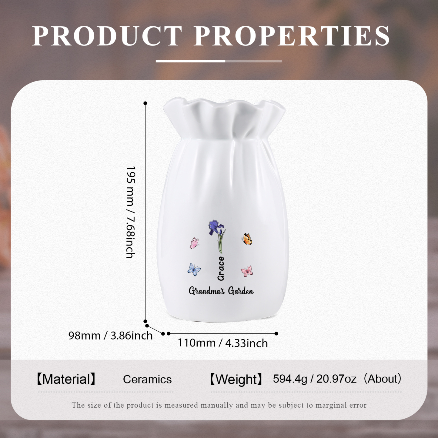 À Maman/Mamie - Vase en Céramique Personnalisés avec 1-6 Prénoms,1-6 Fleurs et 1 Texte Vase (sans fleurs) | Jessemade