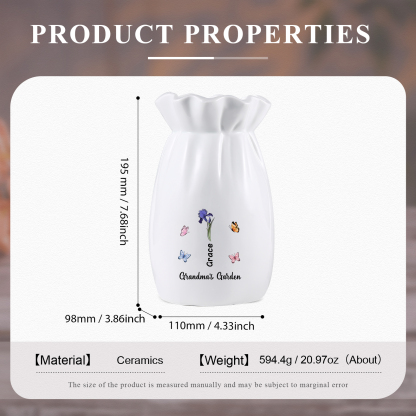 À Maman/Mamie - Vase en Céramique Personnalisés avec 1-6 Prénoms，1-6 Fleurs et 1 Texte Vase  (sans fleurs) | Jessemade