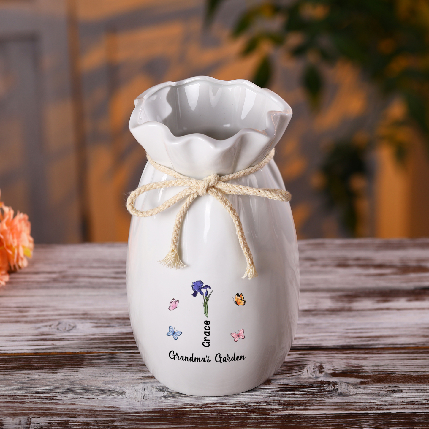 À Maman/Mamie - Vase en Céramique Personnalisés avec 1-6 Prénoms,1-6 Fleurs et 1 Texte Vase (sans fleurs) | Jessemade