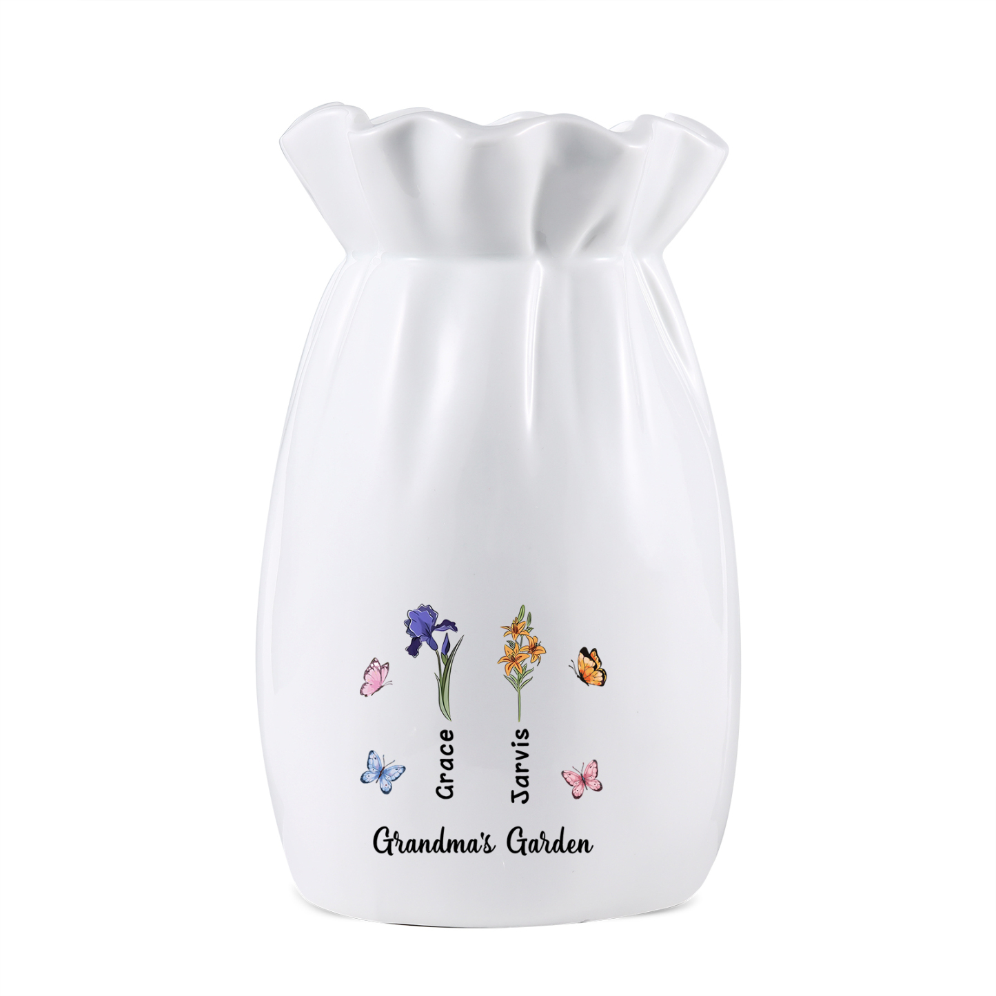 À Maman/Mamie - Vase en Céramique Personnalisés avec 1-6 Prénoms,1-6 Fleurs et 1 Texte Vase (sans fleurs) | Jessemade