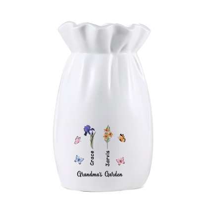 À Maman/Mamie - Vase en Céramique Personnalisés avec 1-6 Prénoms，1-6 Fleurs et 1 Texte Vase  (sans fleurs) | Jessemade