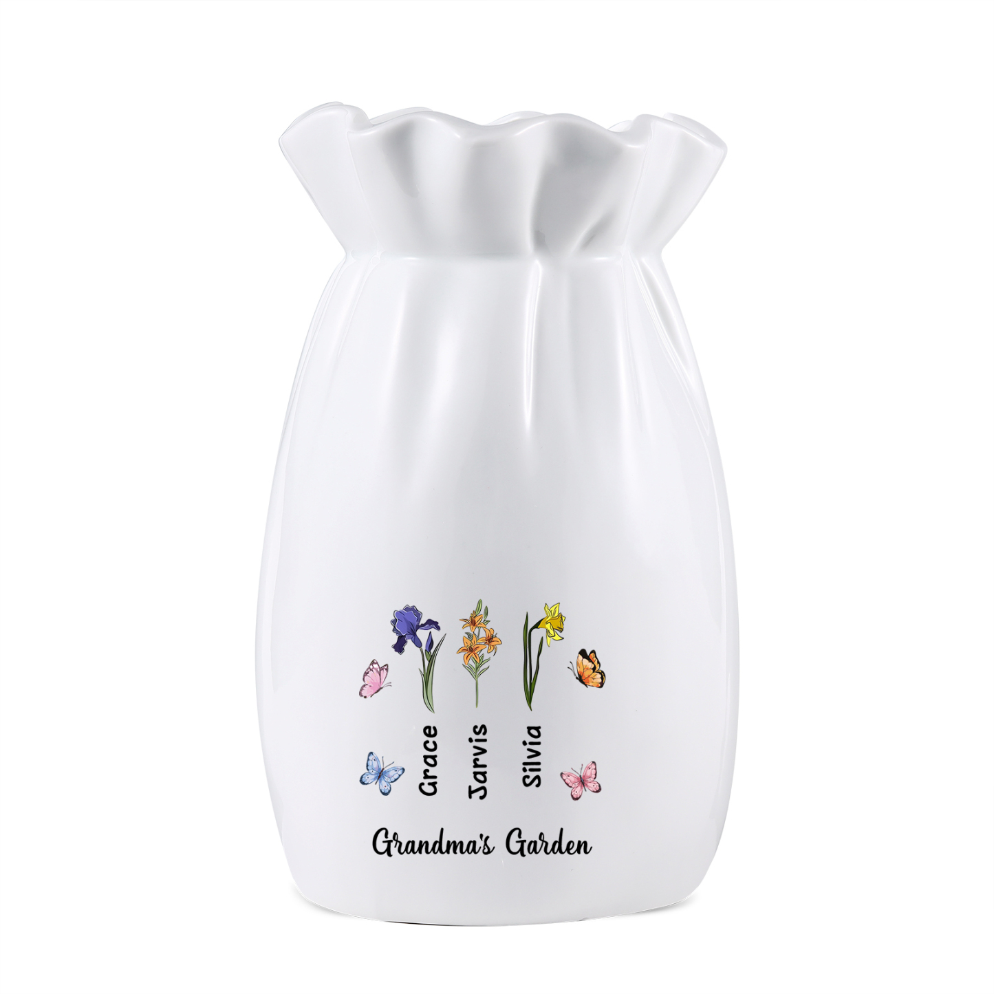 À Maman/Mamie - Vase en Céramique Personnalisés avec 1-6 Prénoms,1-6 Fleurs et 1 Texte Vase (sans fleurs) | Jessemade