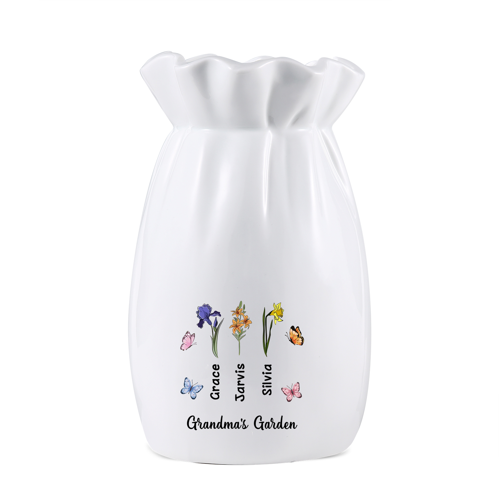 À Maman/Mamie - Vase en Céramique Personnalisés avec 1-6 Prénoms,1-6 Fleurs et 1 Texte Vase (sans fleurs) | Jessemade
