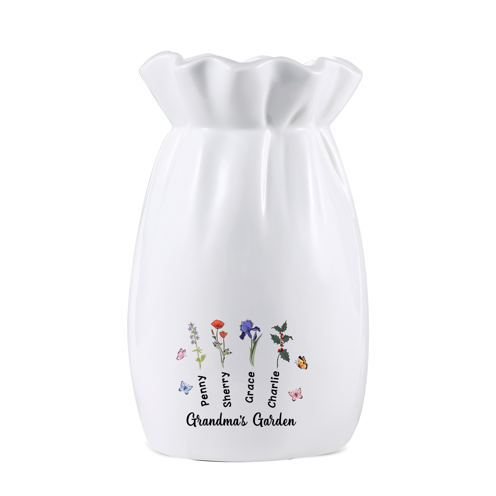 À Maman/Mamie - Vase en Céramique Personnalisés avec 1-6 Prénoms，1-6 Fleurs et 1 Texte Vase  (sans fleurs) | Jessemade
