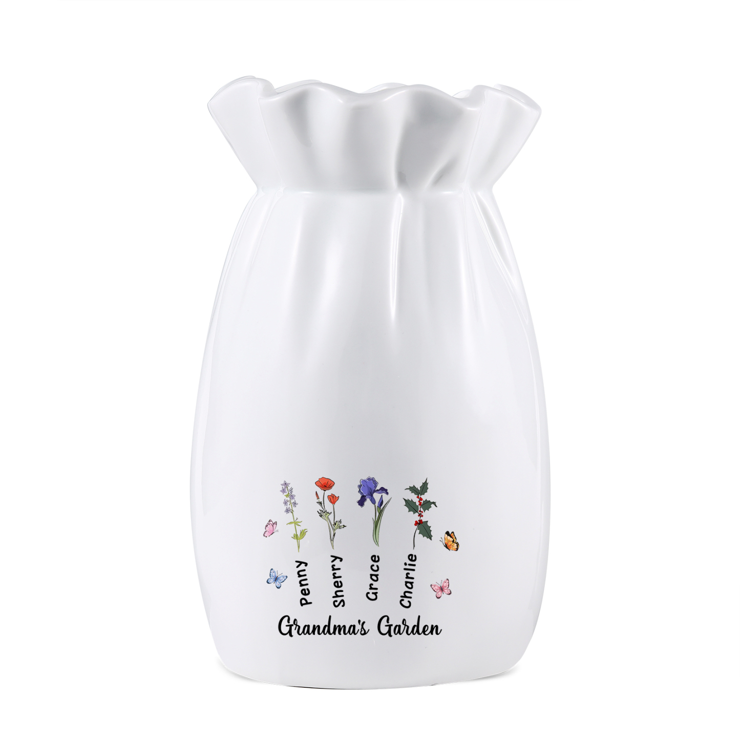 À Maman/Mamie - Vase en Céramique Personnalisés avec 1-6 Prénoms,1-6 Fleurs et 1 Texte Vase (sans fleurs) | Jessemade