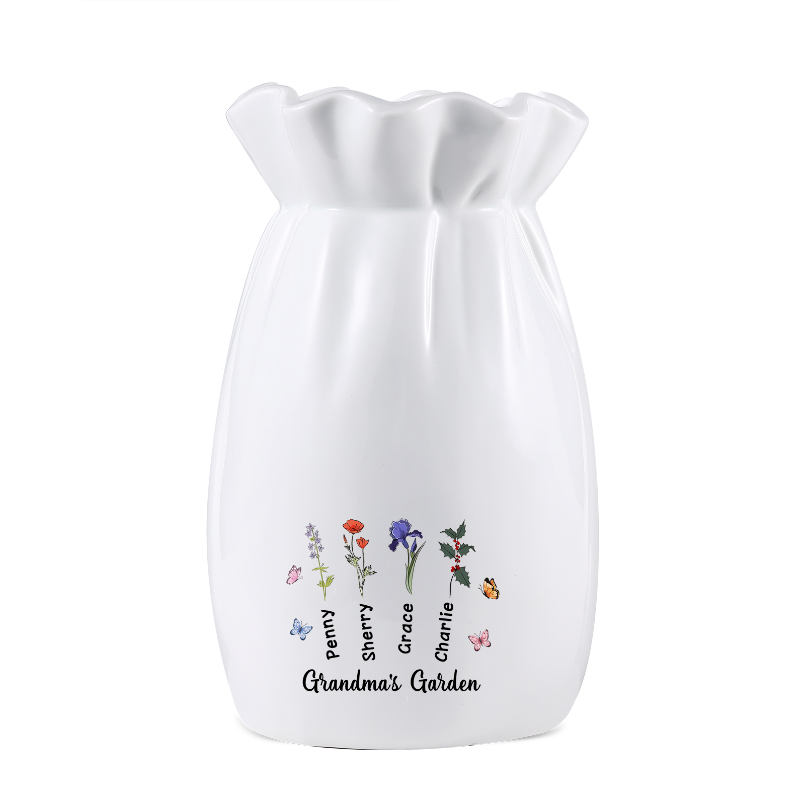 À Maman/Mamie - Vase en Céramique Personnalisés avec 1-6 Prénoms,1-6 Fleurs et 1 Texte Vase (sans fleurs) | Jessemade