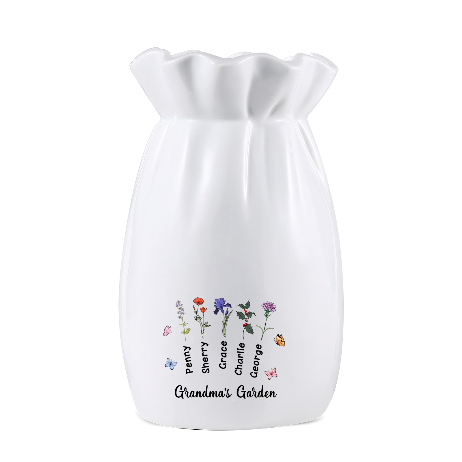À Maman/Mamie - Vase en Céramique Personnalisés avec 1-6 Prénoms，1-6 Fleurs et 1 Texte Vase  (sans fleurs) | Jessemade