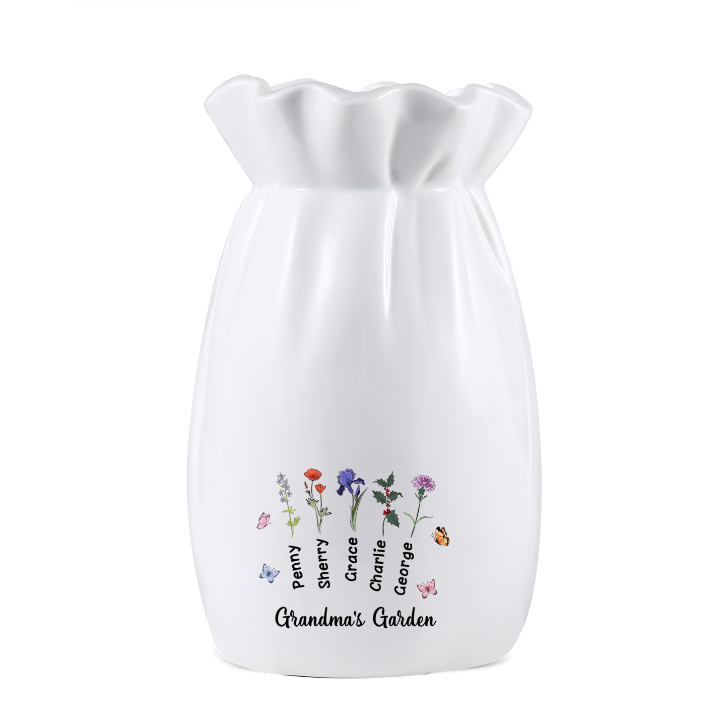 À Maman/Mamie - Vase en Céramique Personnalisés avec 1-6 Prénoms,1-6 Fleurs et 1 Texte Vase (sans fleurs) | Jessemade