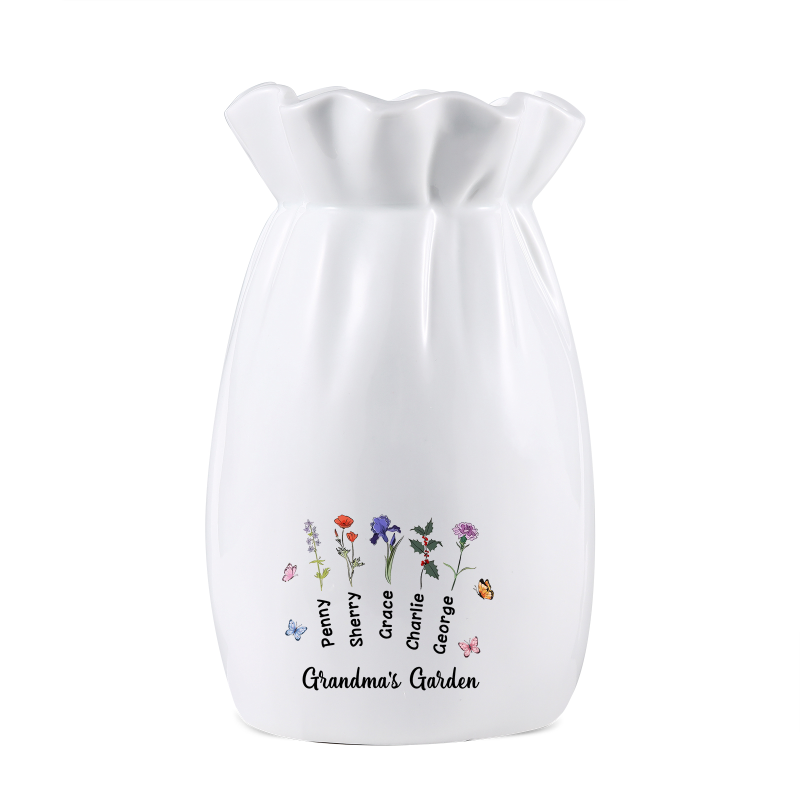À Maman/Mamie - Vase en Céramique Personnalisés avec 1-6 Prénoms,1-6 Fleurs et 1 Texte Vase (sans fleurs) | Jessemade