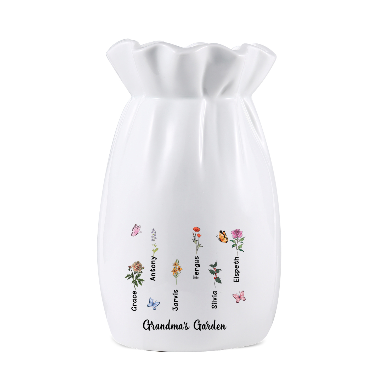 À Maman/Mamie - Vase en Céramique Personnalisés avec 1-6 Prénoms,1-6 Fleurs et 1 Texte Vase (sans fleurs) | Jessemade