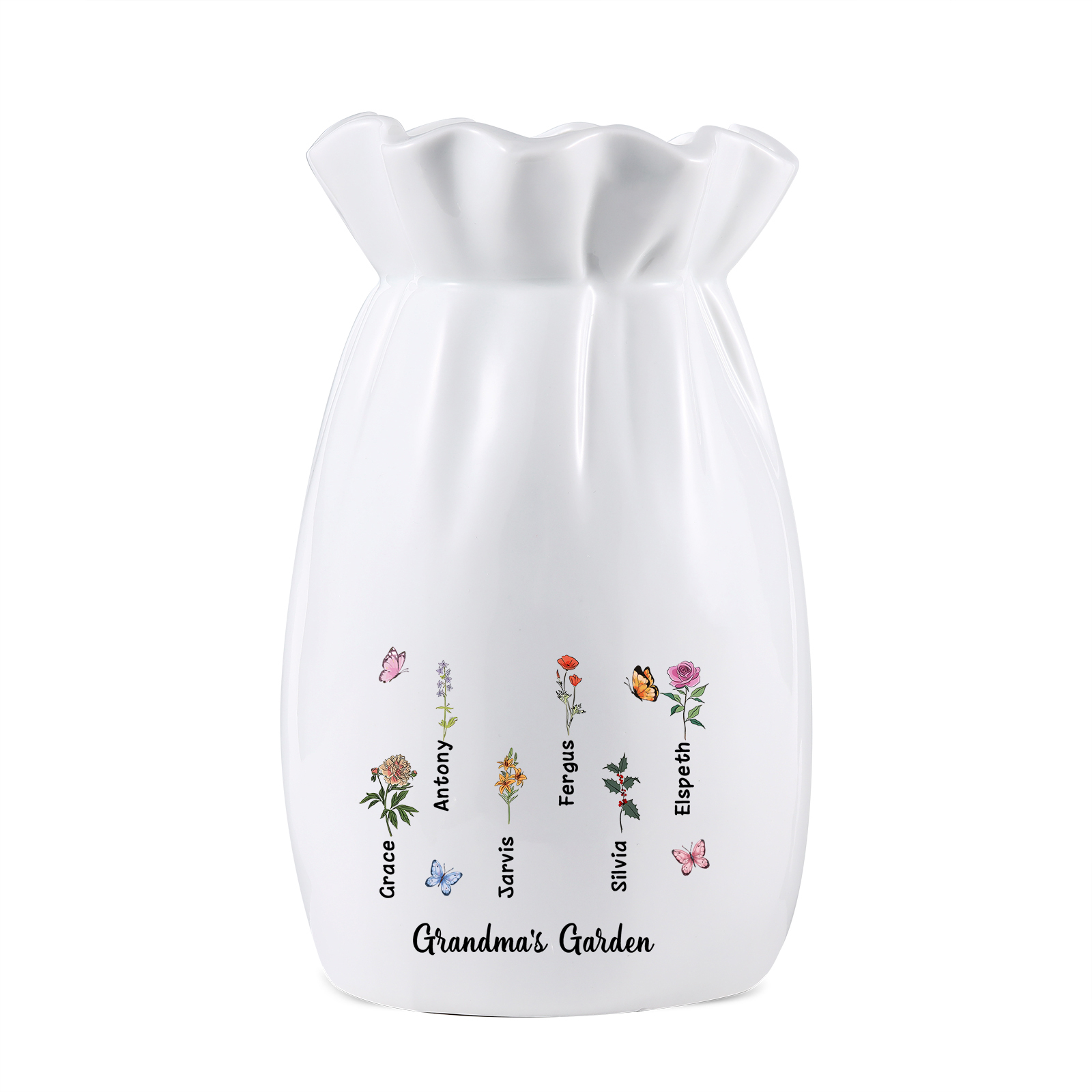 À Maman/Mamie - Vase en Céramique Personnalisés avec 1-6 Prénoms,1-6 Fleurs et 1 Texte Vase (sans fleurs) | Jessemade