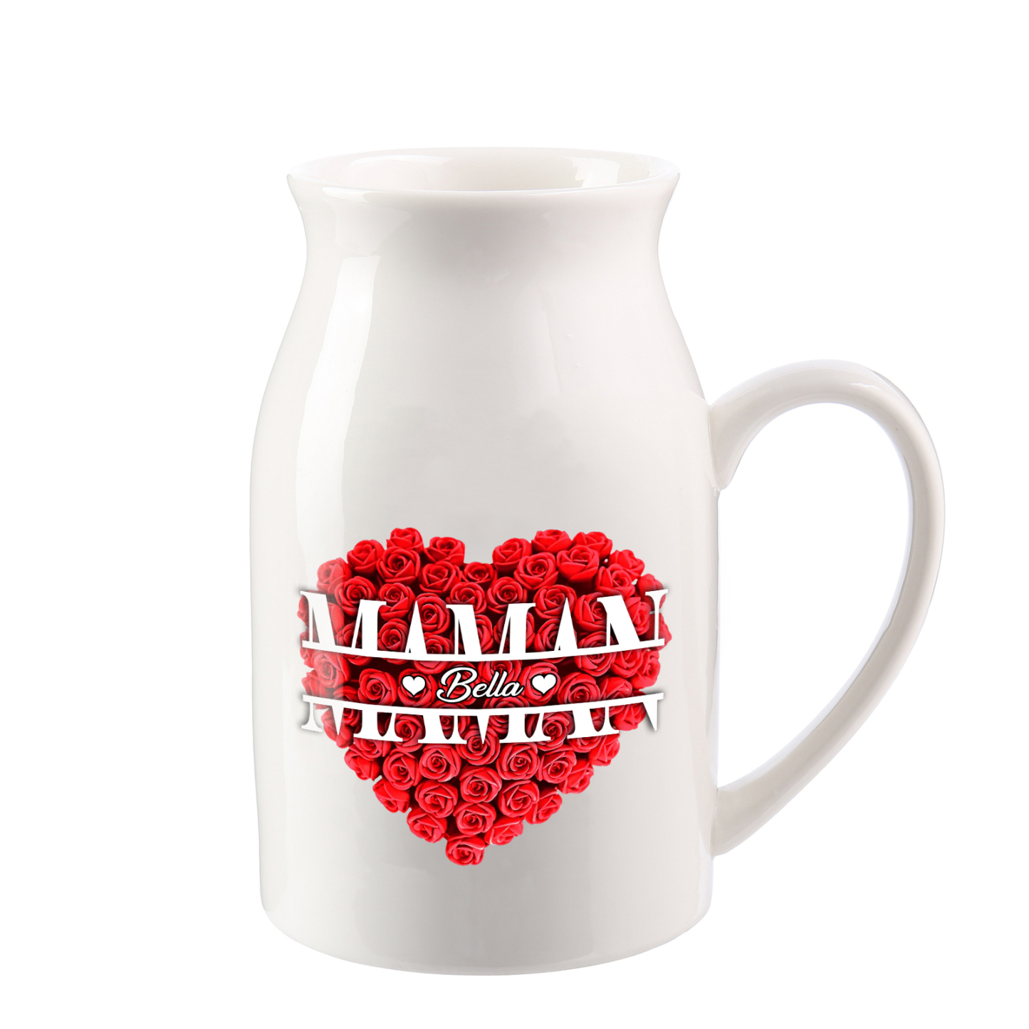 À Maman - Vase à Fleurs Personnalisé 1 Prénom Vase Céramique Roses et Cœur Décoration de la Maison (sans plantes) | Jessemade