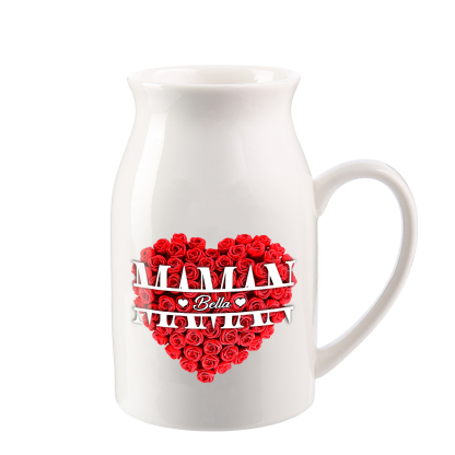 À Maman - Vase à Fleurs Personnalisé 1 Prénom Vase Céramique Roses et Cœur Décoration de la Maison (sans plantes) | Jessemade