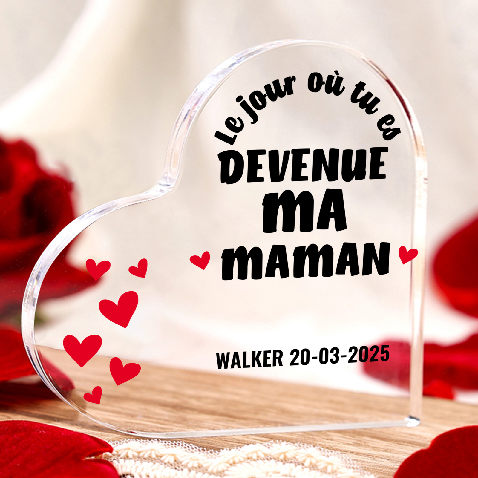 À Maman - Plaque Acrylique Cœur 1 Texte Personnalisé Le jour où tu es devenue ma maman Déco de Maison | Jessemade