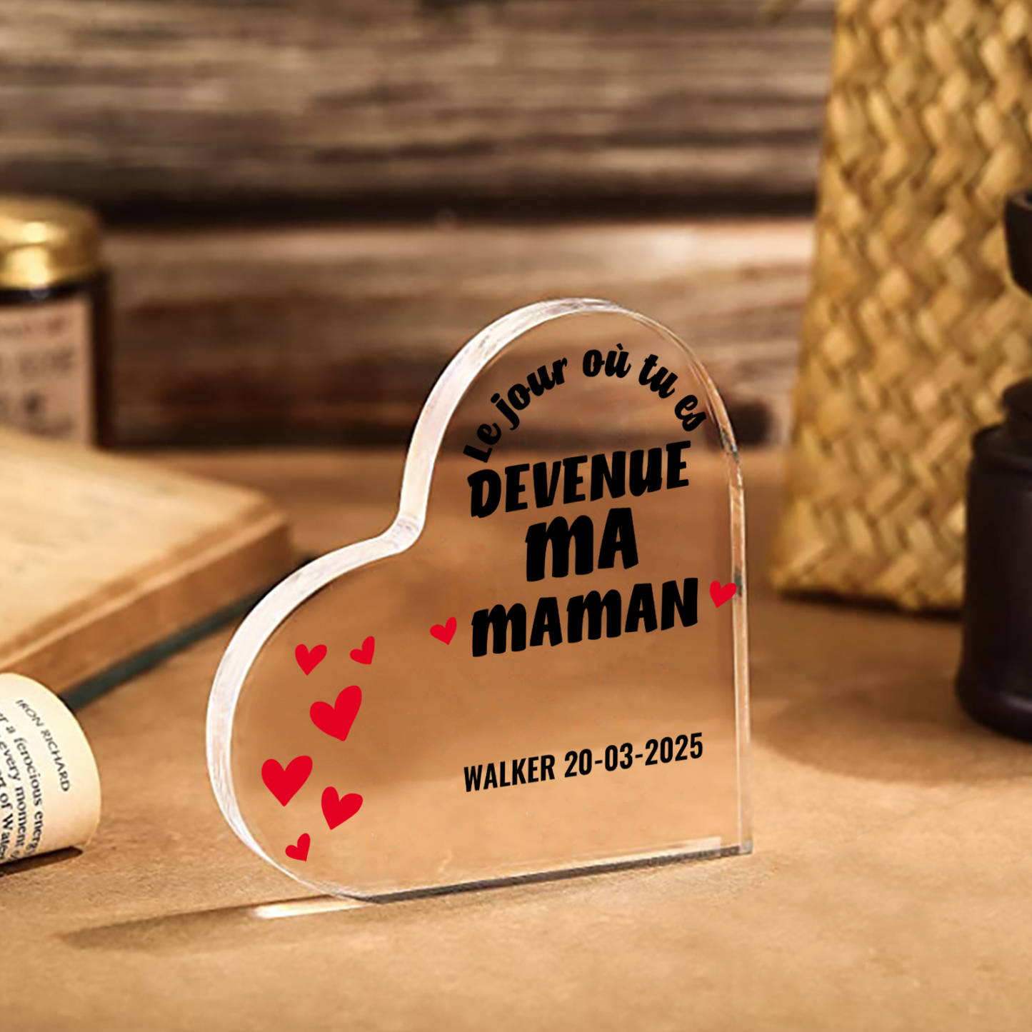 À Maman - Plaque Acrylique Cœur 1 Texte Personnalisé Le jour où tu es devenue ma maman Déco de Maison | Jessemade