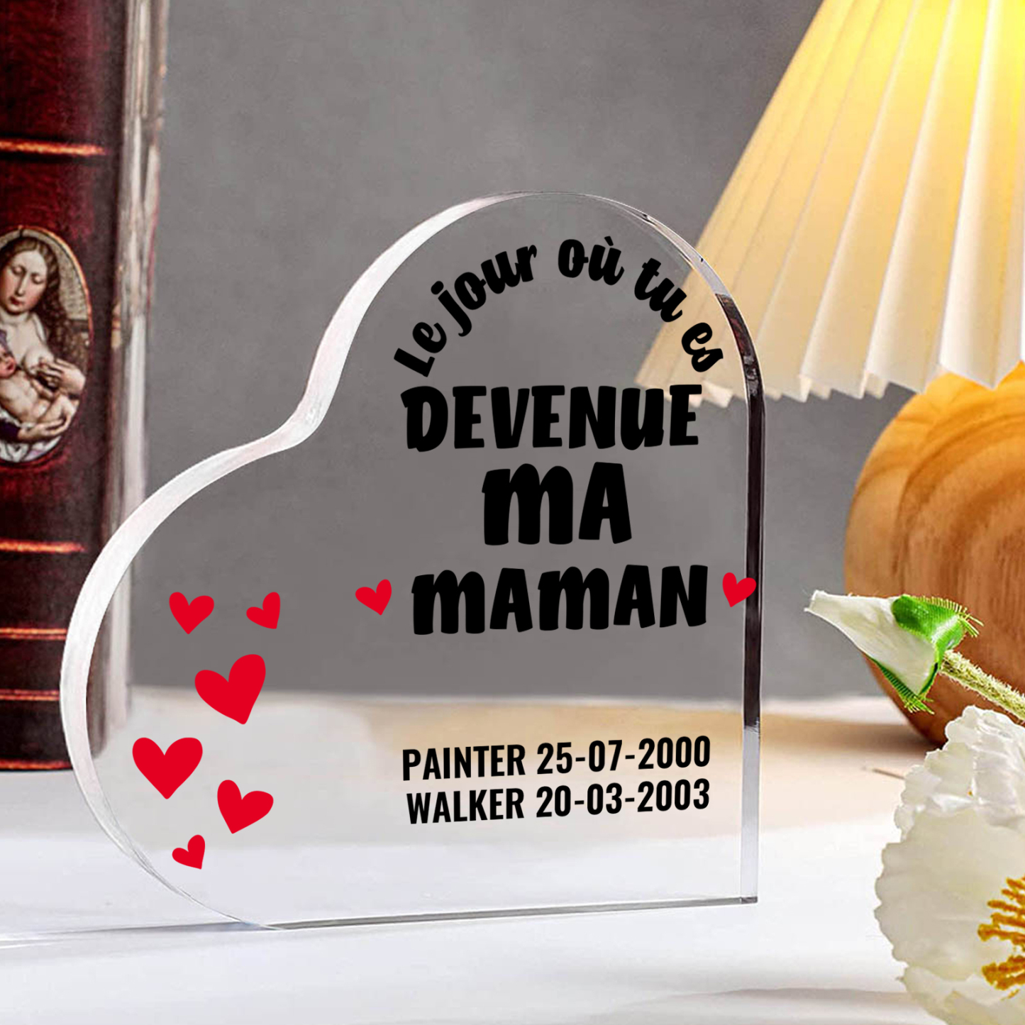À Maman - Plaque Acrylique Cœur 2 Textes Personnalisé Le jour où tu es devenue ma maman Déco de Maison | Jessemade