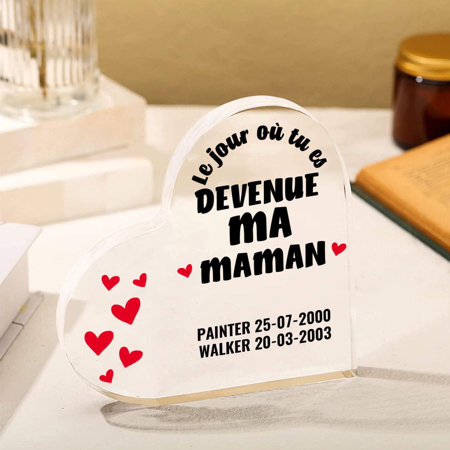 À Maman - Plaque Acrylique Cœur 2 Textes Personnalisé Le jour où tu es devenue ma maman Déco de Maison | Jessemade