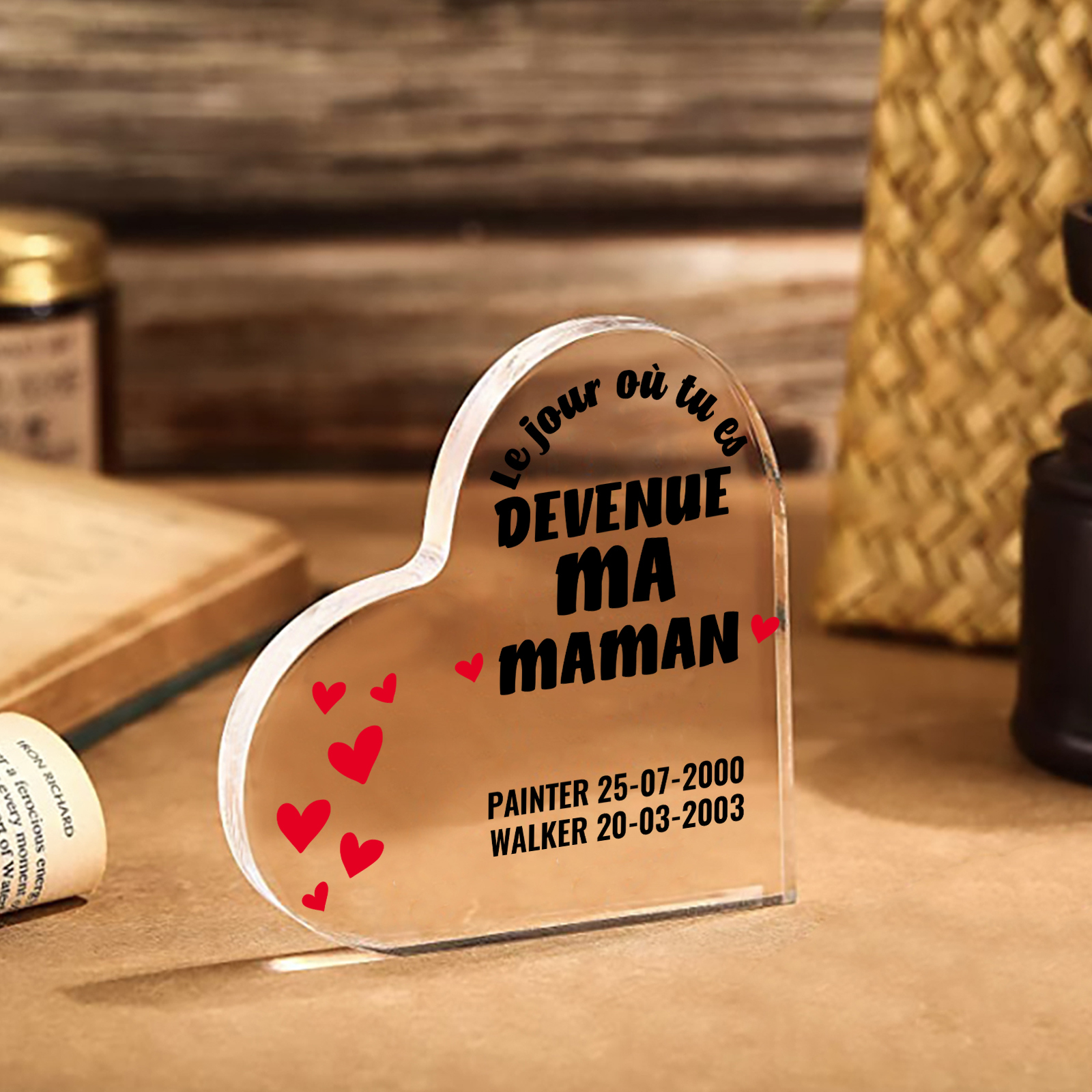 À Maman - Plaque Acrylique Cœur 2 Textes Personnalisé Le jour où tu es devenue ma maman Déco de Maison | Jessemade