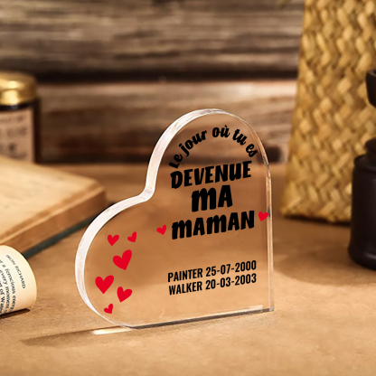 À Maman - Plaque Acrylique Cœur 2 Textes Personnalisé Le jour où tu es devenue ma maman Déco de Maison | Jessemade