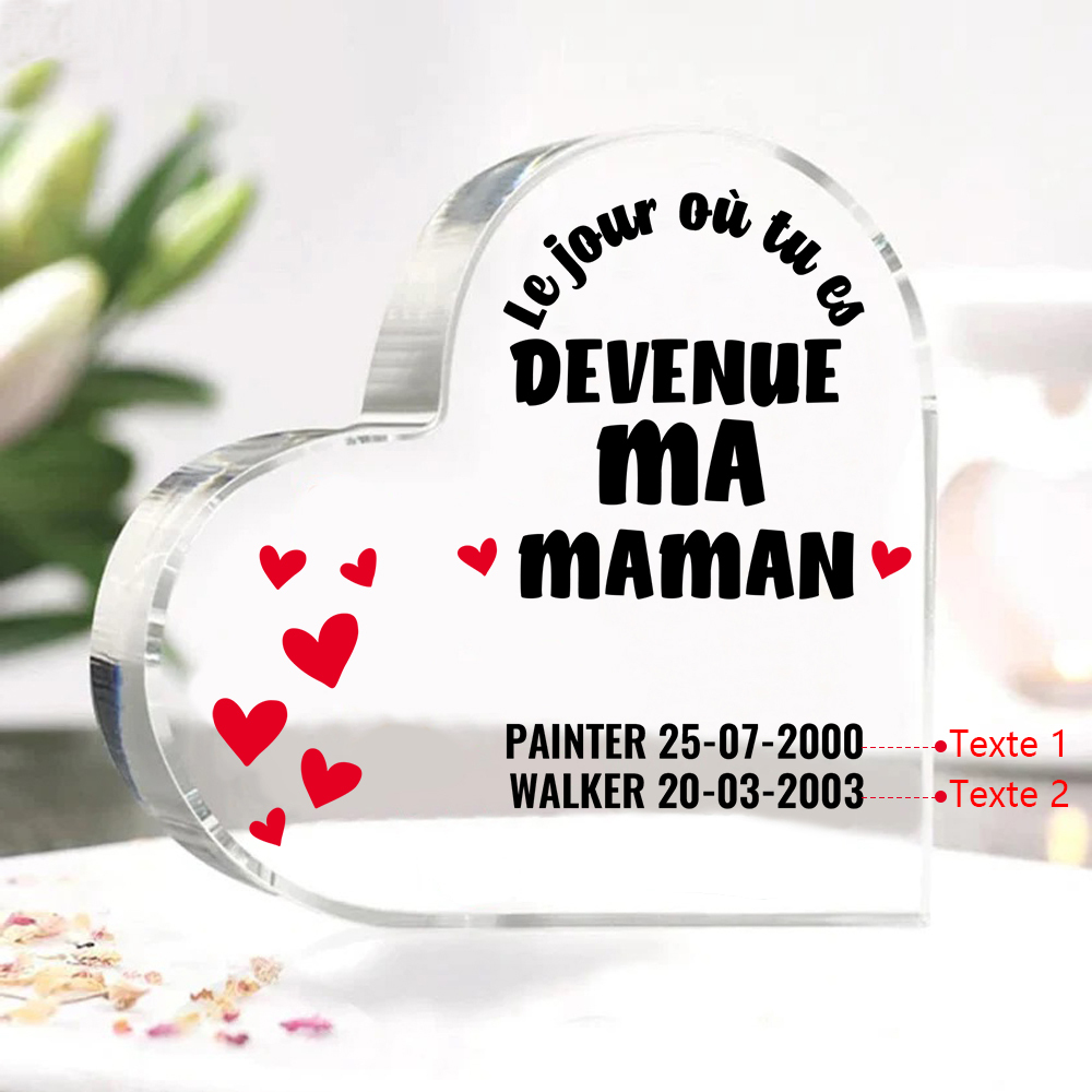 À Maman - Plaque Acrylique Cœur 2 Textes Personnalisé Le jour où tu es devenue ma maman Déco de Maison | Jessemade