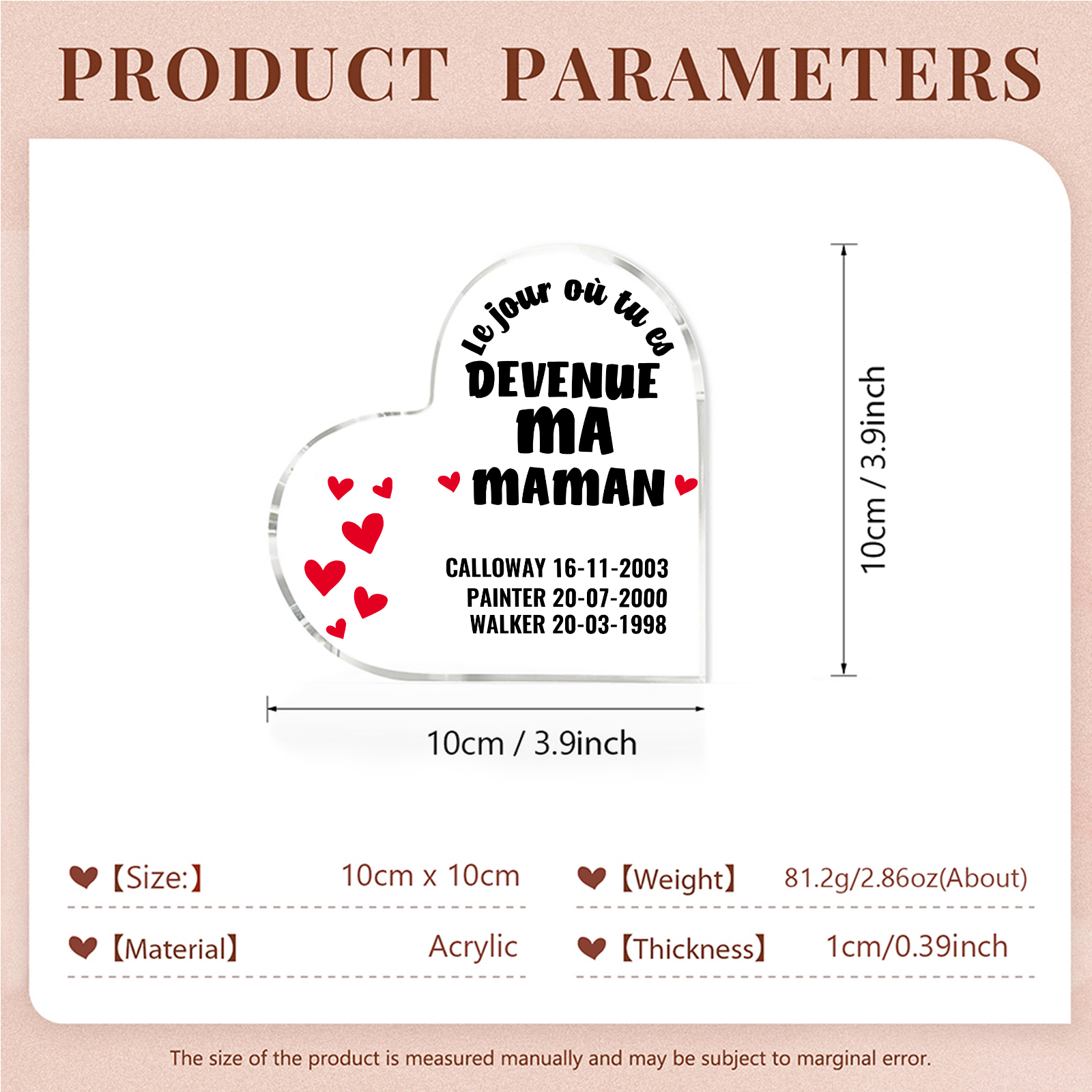 À Maman - Plaque Acrylique Cœur 3 Textes Personnalisé Le jour où tu es devenue ma maman Déco de Maison | Jessemade