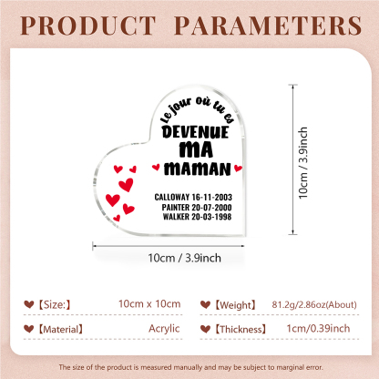 À Maman - Plaque Acrylique Cœur 3 Textes Personnalisé Le jour où tu es devenue ma maman Déco de Maison | Jessemade