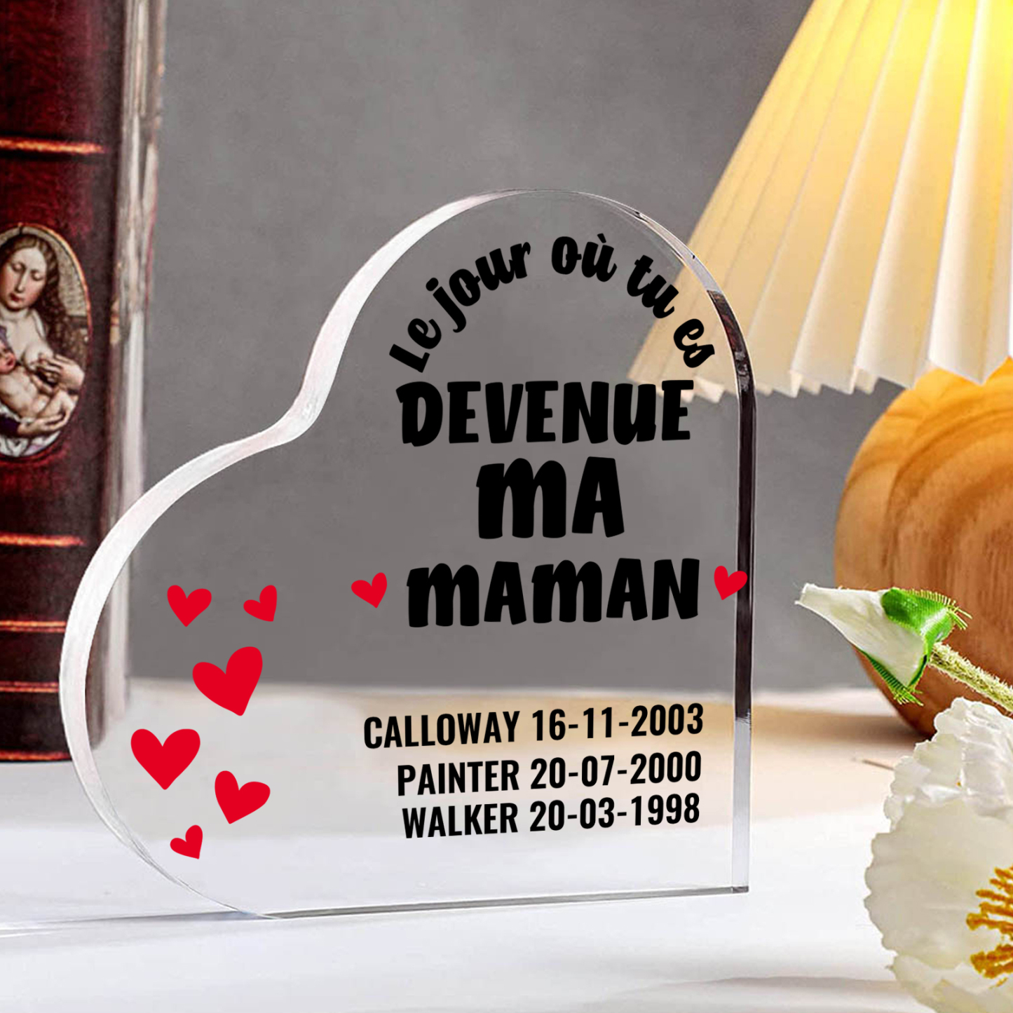À Maman - Plaque Acrylique Cœur 3 Textes Personnalisé Le jour où tu es devenue ma maman Déco de Maison | Jessemade