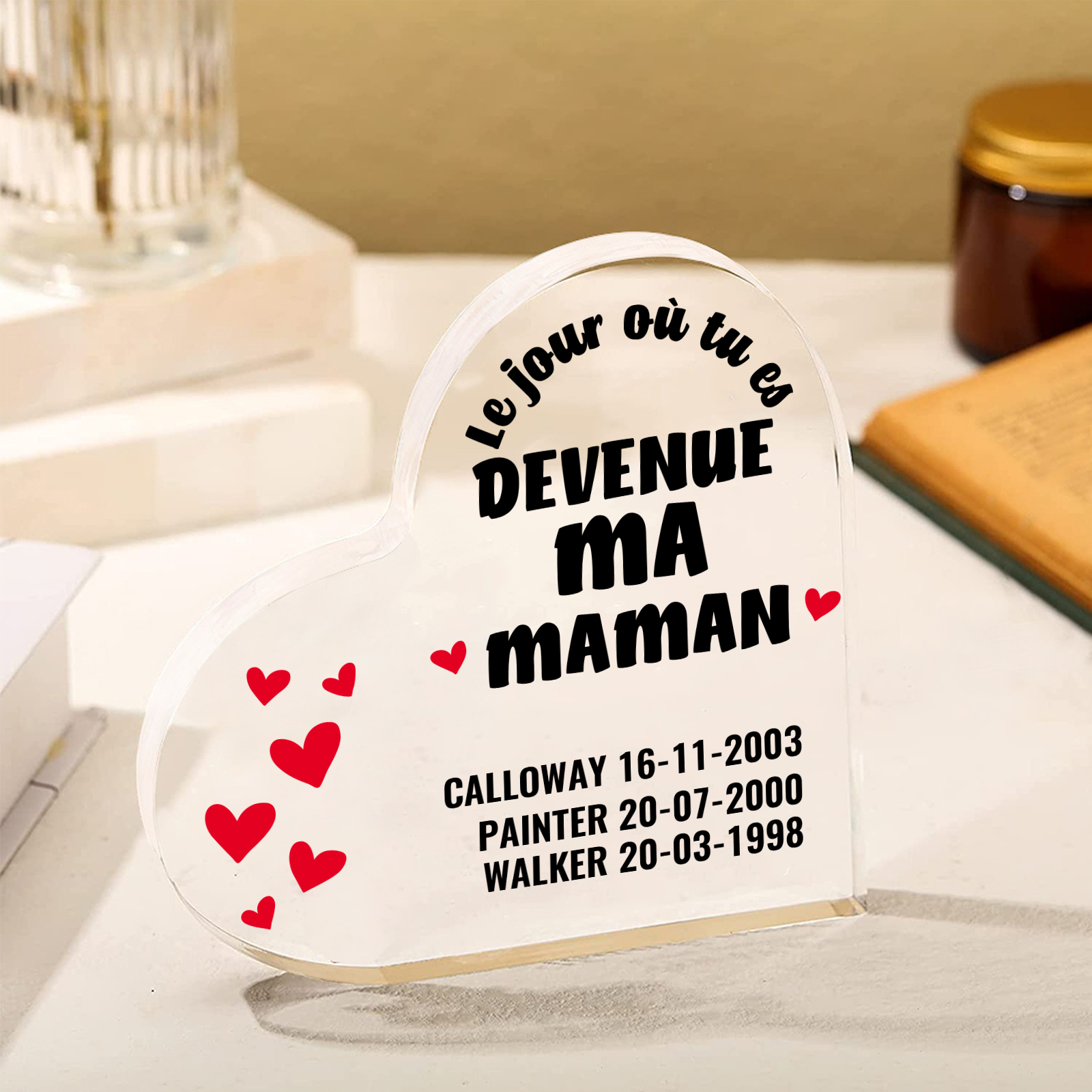 À Maman - Plaque Acrylique Cœur 3 Textes Personnalisé Le jour où tu es devenue ma maman Déco de Maison | Jessemade
