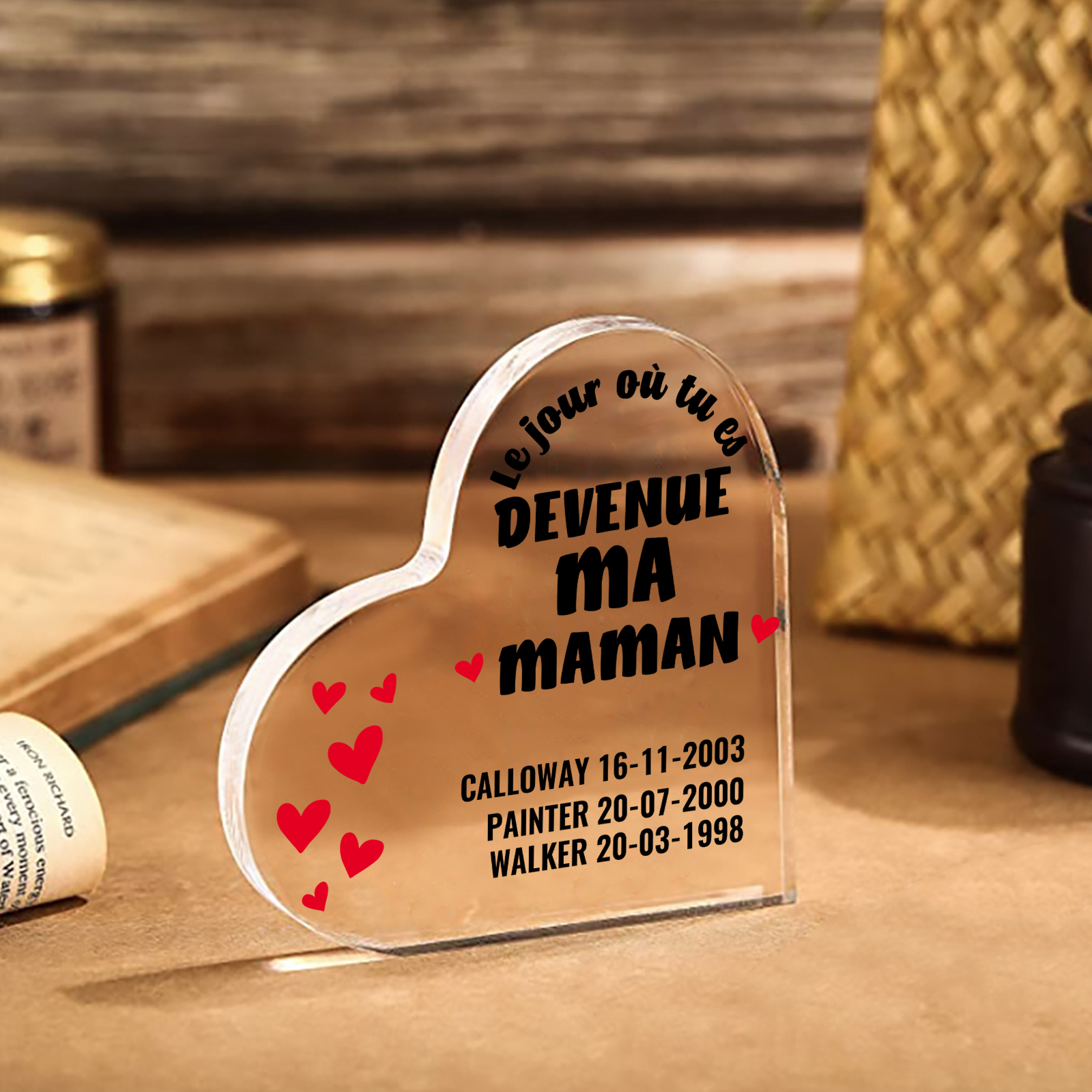 À Maman - Plaque Acrylique Cœur 3 Textes Personnalisé Le jour où tu es devenue ma maman Déco de Maison | Jessemade