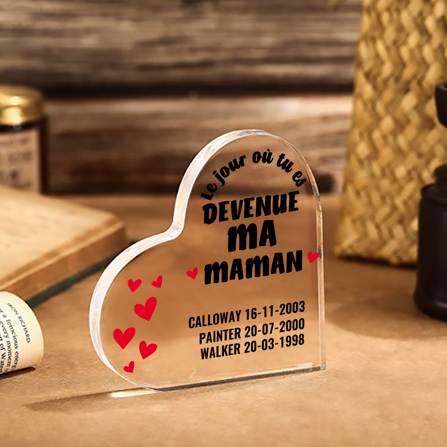 À Maman - Plaque Acrylique Cœur 3 Textes Personnalisé Le jour où tu es devenue ma maman Déco de Maison | Jessemade
