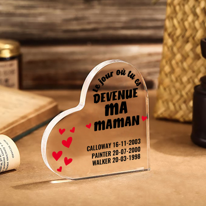 À Maman - Plaque Acrylique Cœur 3 Textes Personnalisé Le jour où tu es devenue ma maman Déco de Maison | Jessemade