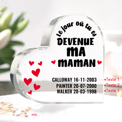 À Maman - Plaque Acrylique Cœur 3 Textes Personnalisé Le jour où tu es devenue ma maman Déco de Maison | Jessemade