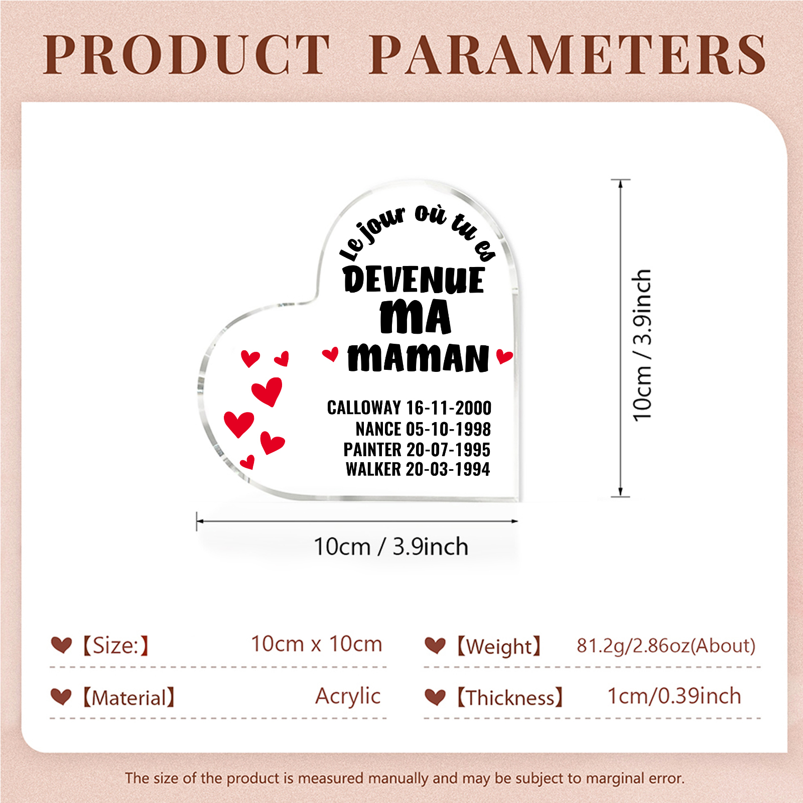 À Maman - Plaque Acrylique Cœur 4 Textes Personnalisé Le jour où tu es devenue ma maman Déco de Maison | Jessemade