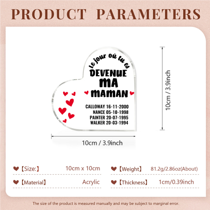 À Maman - Plaque Acrylique Cœur 4 Textes Personnalisé Le jour où tu es devenue ma maman Déco de Maison | Jessemade