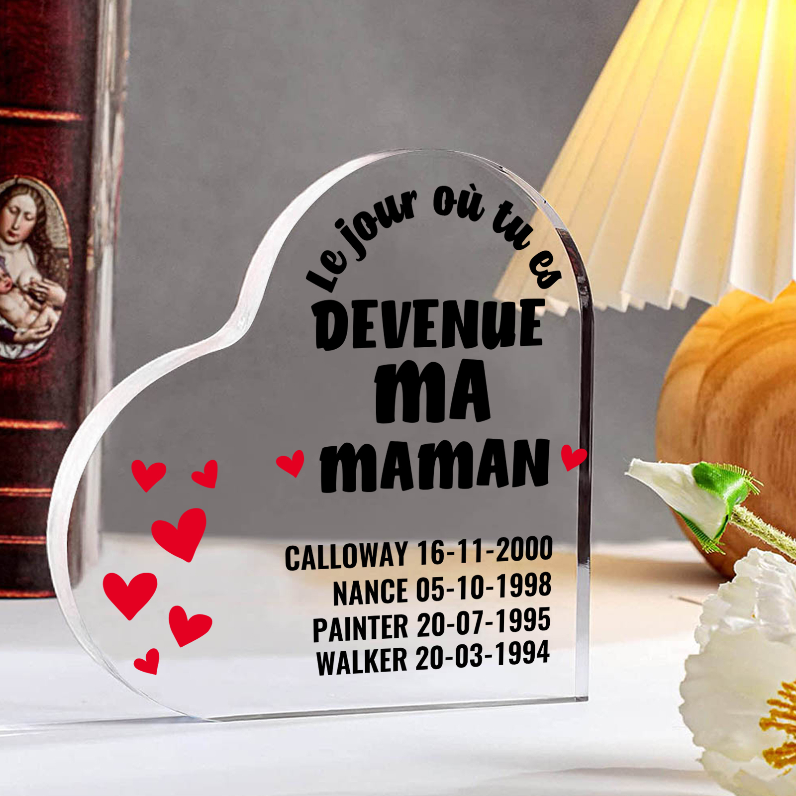 À Maman - Plaque Acrylique Cœur 4 Textes Personnalisé Le jour où tu es devenue ma maman Déco de Maison | Jessemade
