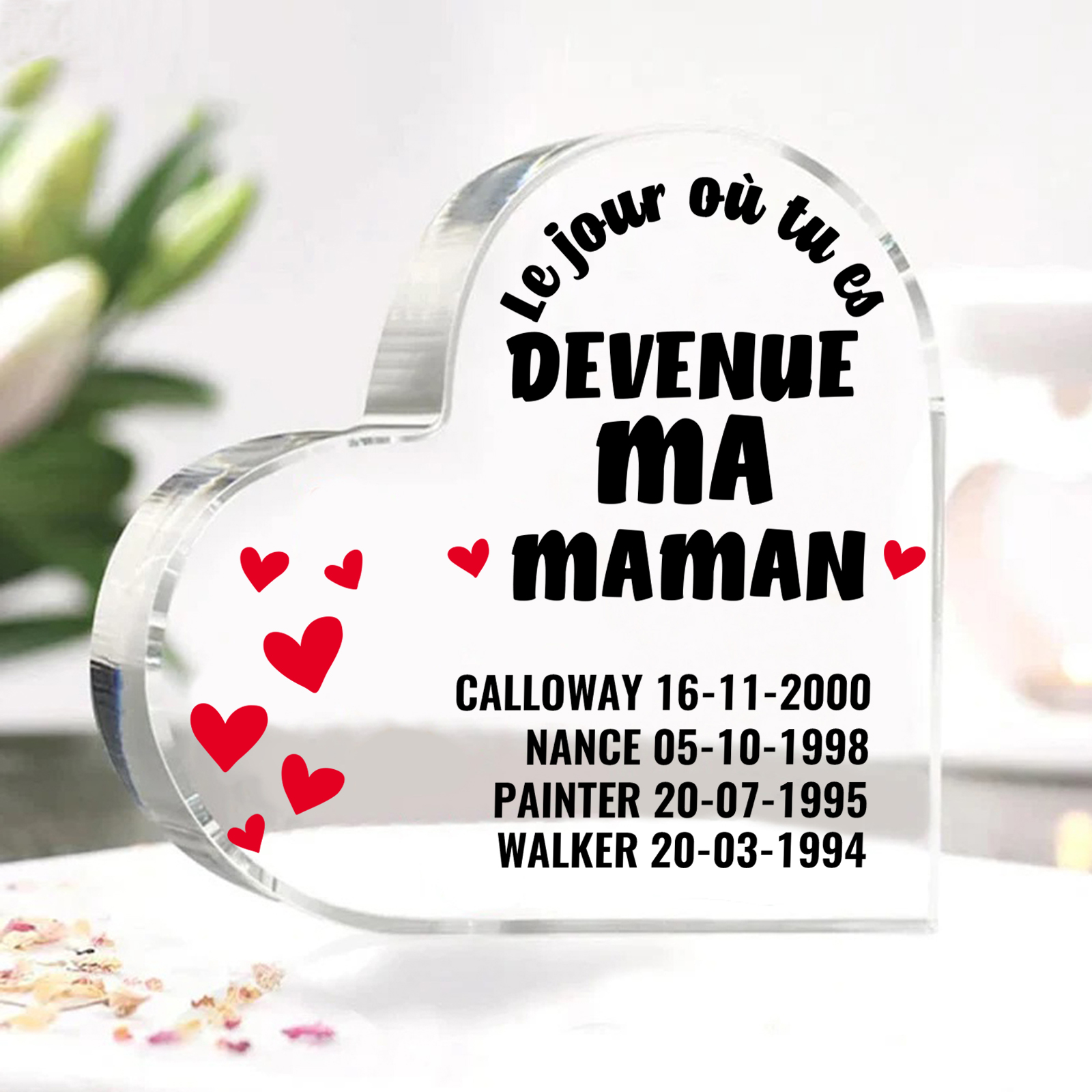 À Maman - Plaque Acrylique Cœur 4 Textes Personnalisé Le jour où tu es devenue ma maman Déco de Maison | Jessemade